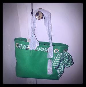 Green Michael Kors leather tote